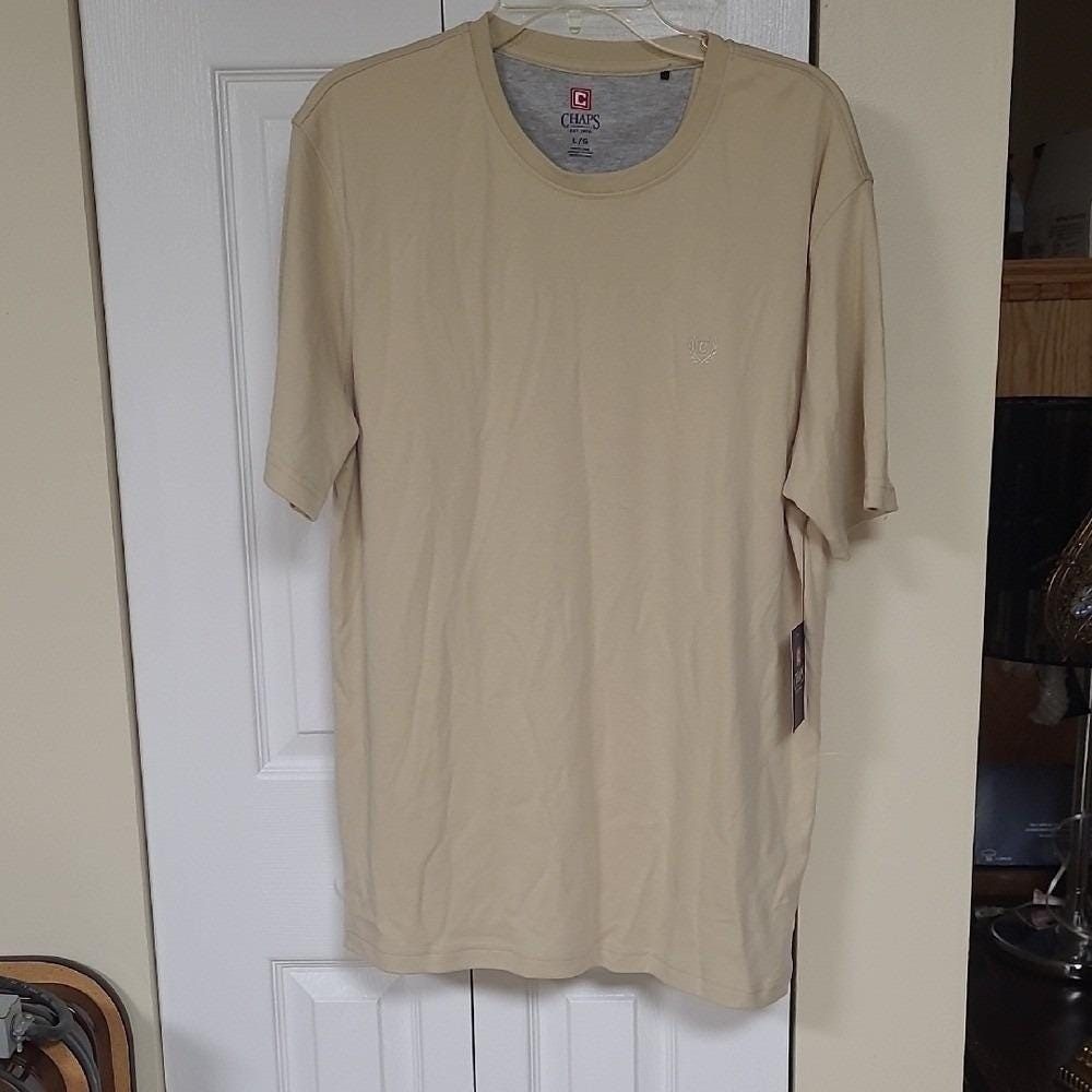 Chaps Mens Beige Short Sleeve T Shirt Casual &‎ Comfortable Sz L NWT